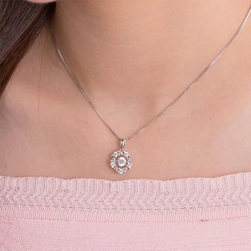 Dancing Stone Pendant Necklace Ribbon Flower - Image 2