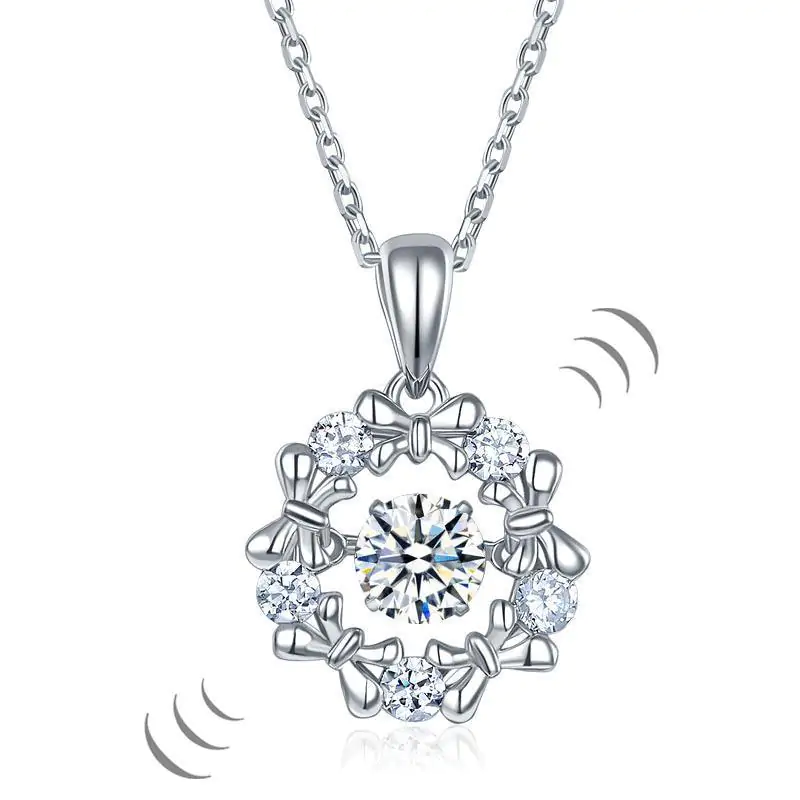 Dancing Stone Pendant Necklace Ribbon Flower