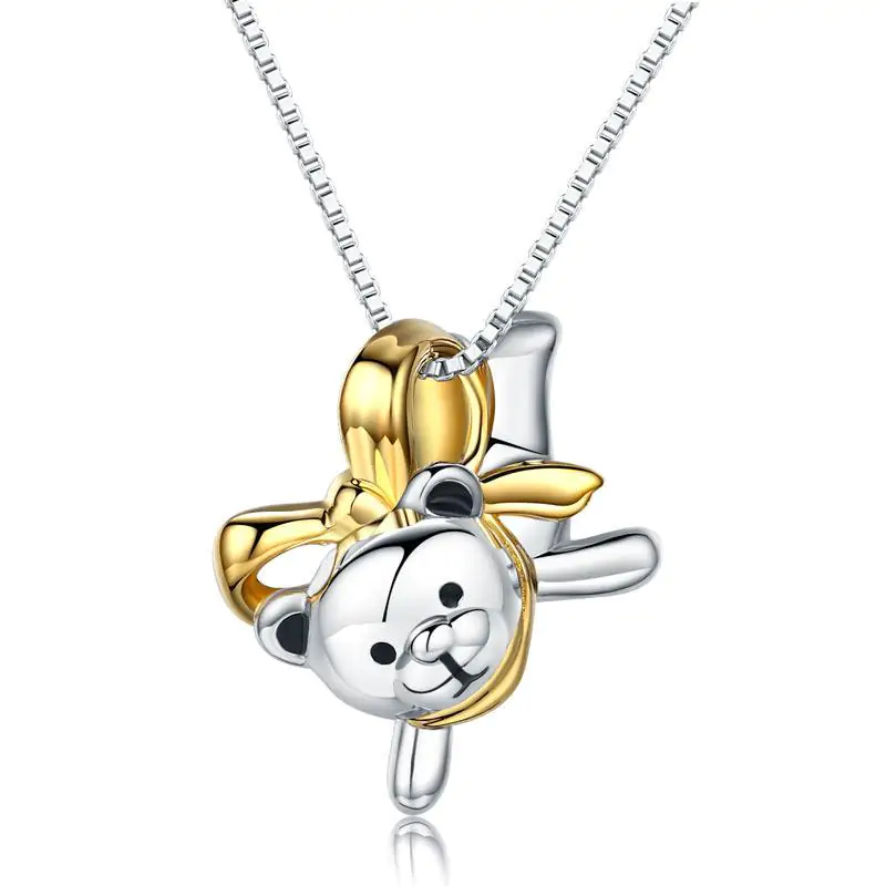 Lovely Bear Pendant Necklace 925 Sterling Silve