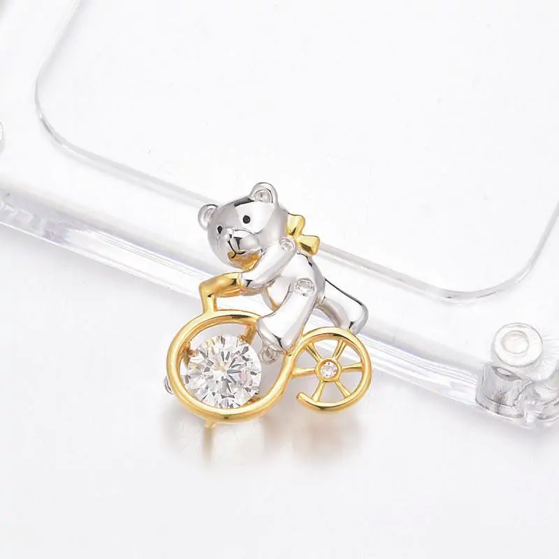 Bear Ride Bicycle Dancing Stone Pendant Necklace - Image 3