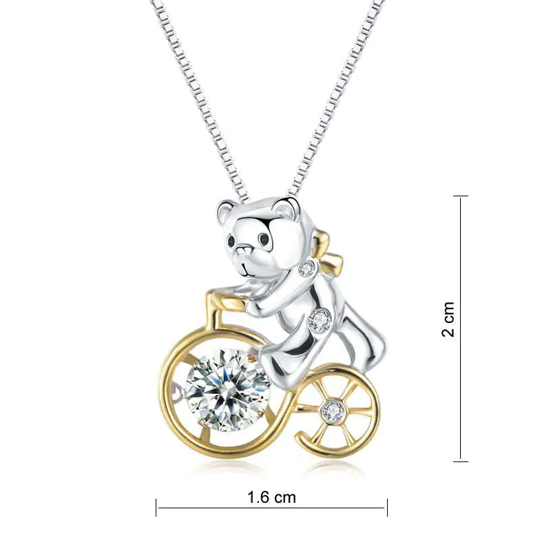 Bear Ride Bicycle Dancing Stone Pendant Necklace - Image 4