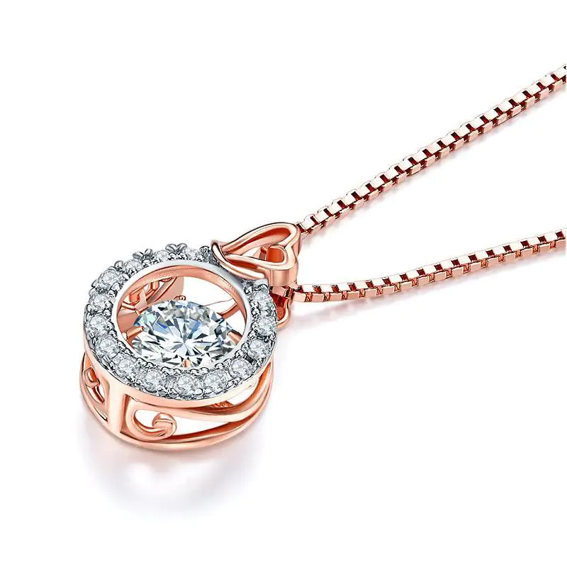 Dancing Stone Pendant Necklace Solid 925 Sterling Silver Rose Gold Plated - Image 2