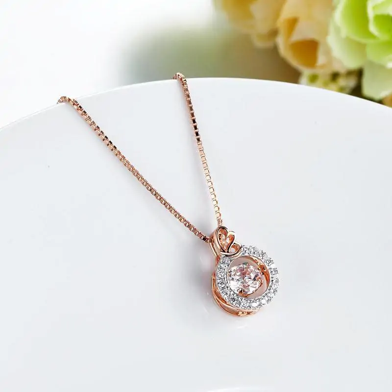 Dancing Stone Pendant Necklace Solid 925 Sterling Silver Rose Gold Plated - Image 4