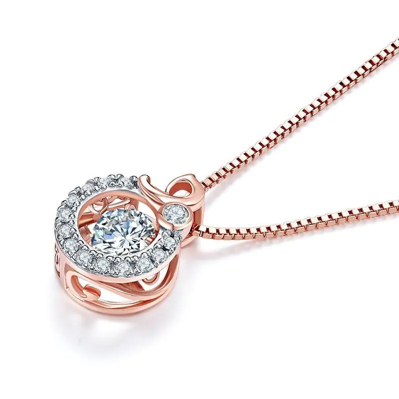 Dancing Stone Pendant Necklace Solid 925 Sterling Silver Rose Gold Plated - Image 2