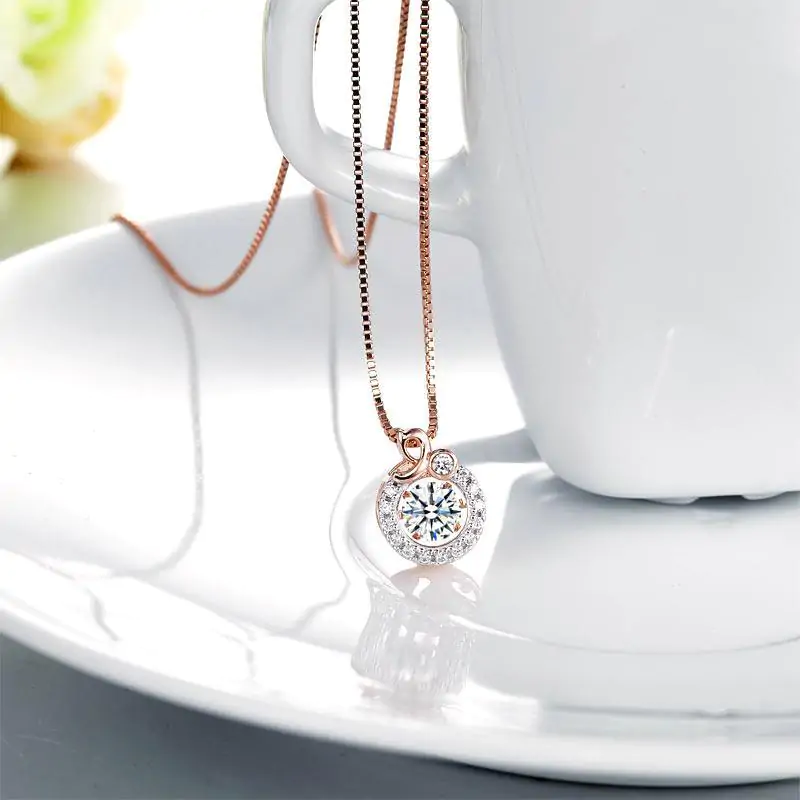 Dancing Stone Pendant Necklace Solid 925 Sterling Silver Rose Gold Plated - Image 4