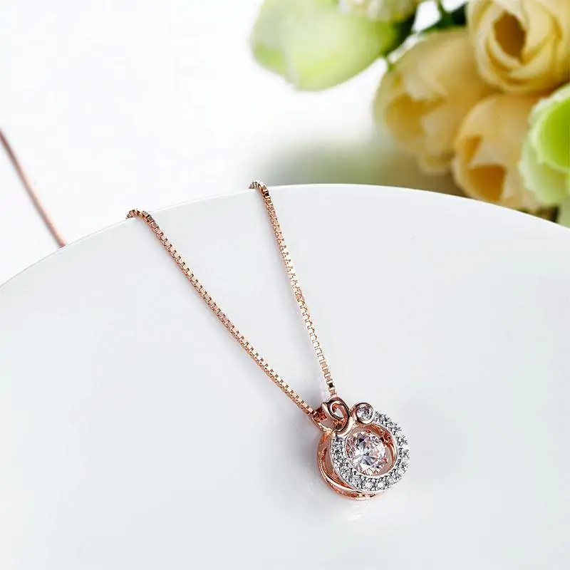 Dancing Stone Pendant Necklace Solid 925 Sterling Silver Rose Gold Plated - Image 5