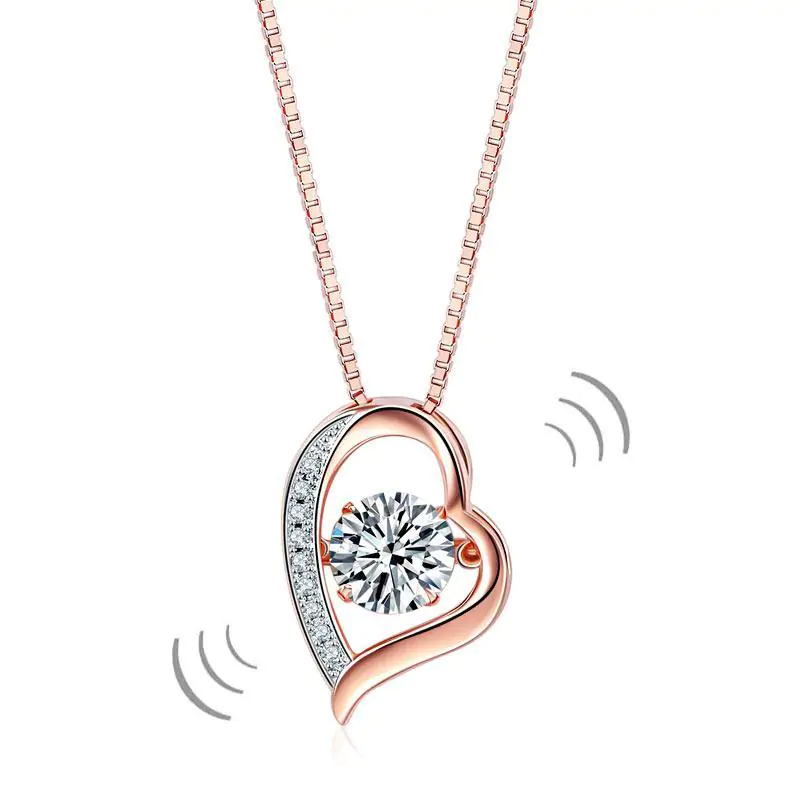 Dancing Stone use Swarovski Zirconia Heart Pendant Necklace Rose Gold Plated
