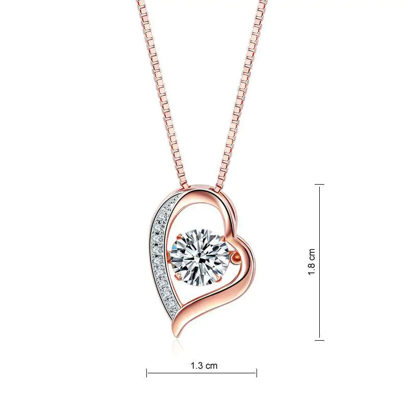 Dancing Stone use Swarovski Zirconia Heart Pendant Necklace Rose Gold Plated - Image 3