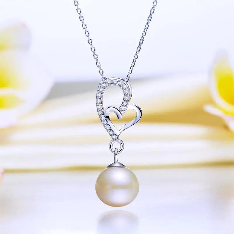 Fresh Water Pearl Heart Necklace 925 Sterling Silver - Image 3