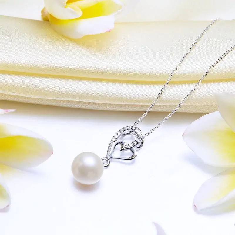 Fresh Water Pearl Heart Necklace 925 Sterling Silver - Image 4