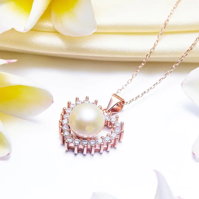 Fresh Water Pearl Heart Necklace with Rose Gold Plated - Image 4