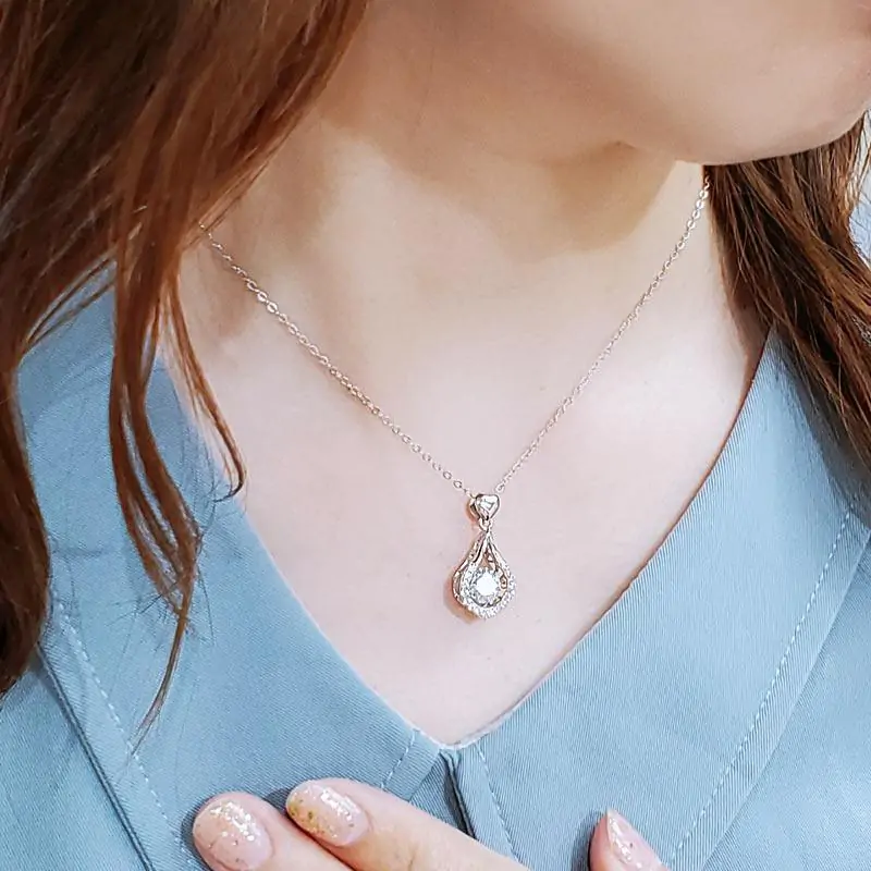 1 Carat Moissanite Diamond Dancing Stone Tear Drop Necklace - Image 3