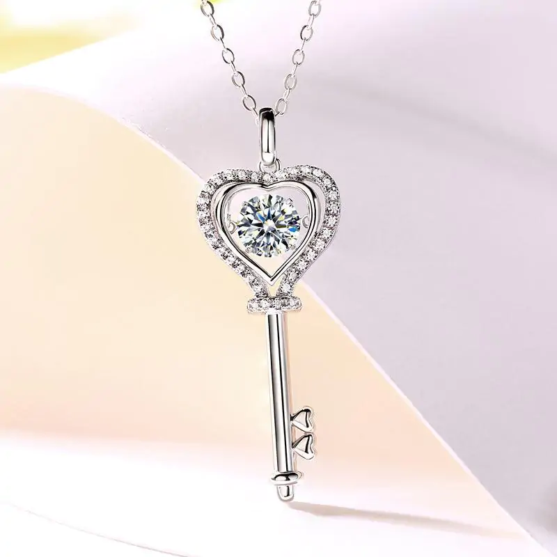 1 Carat Moissanite Diamond Dancing Stone Key Necklace - Image 4