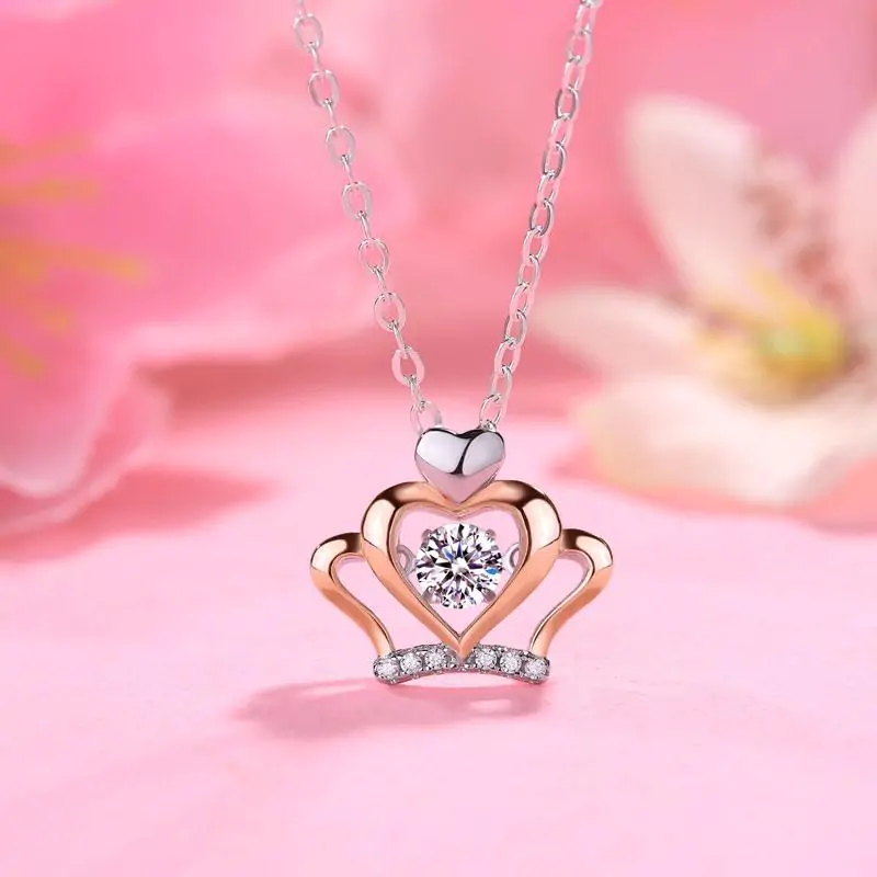 0.3 Carat Moissanite Diamond Dancing Stone Heart Crown Necklace - Image 2