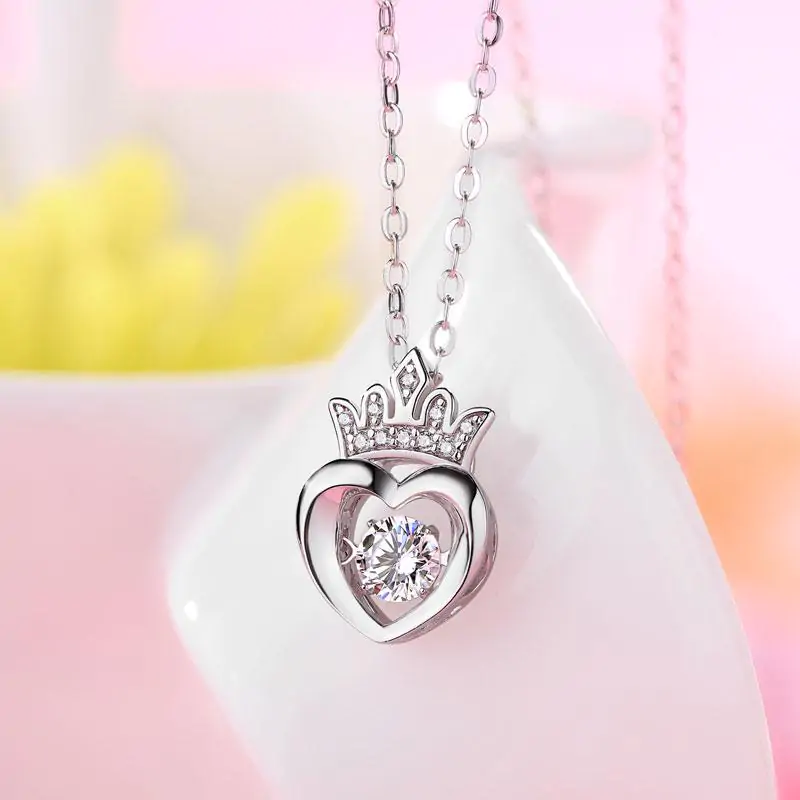 0.4 Carat Moissanite Diamond Dancing Stone Heart Crown Necklace - Image 2