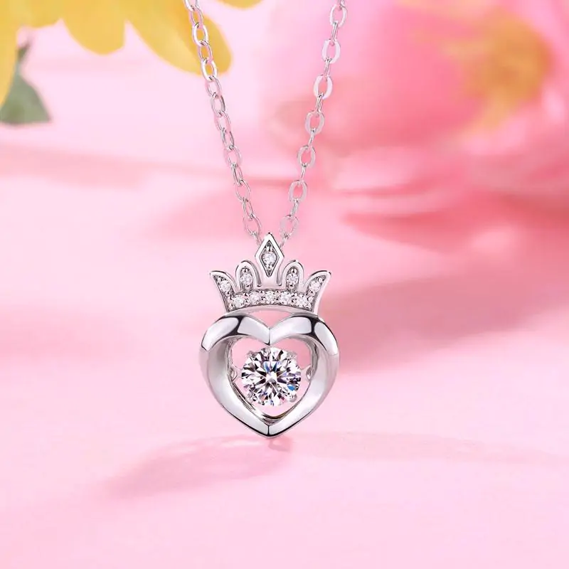 0.4 Carat Moissanite Diamond Dancing Stone Heart Crown Necklace - Image 3
