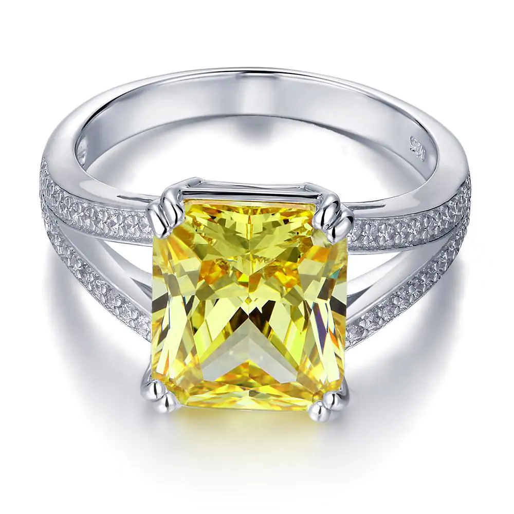 6 Carat Yellow Created Diamond Radiant Cut Ring - Image 3