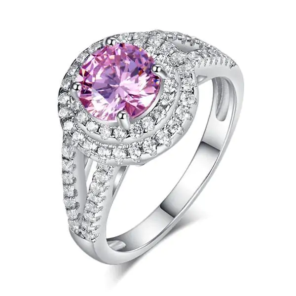 Double Halo 1.25 Ct Pink Created Diamond Ring