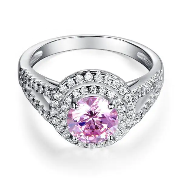 Double Halo 1.25 Ct Pink Created Diamond Ring - Image 3