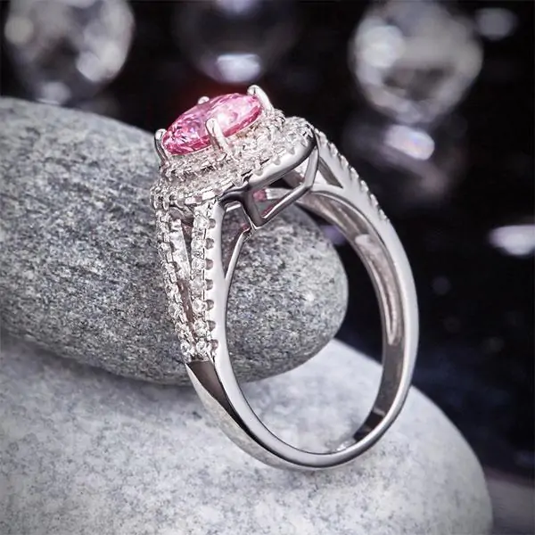 Double Halo 1.25 Ct Pink Created Diamond Ring - Image 8