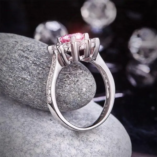 Snowflake 925 Sterling Silver Pink Created Diamond Ring - Image 4