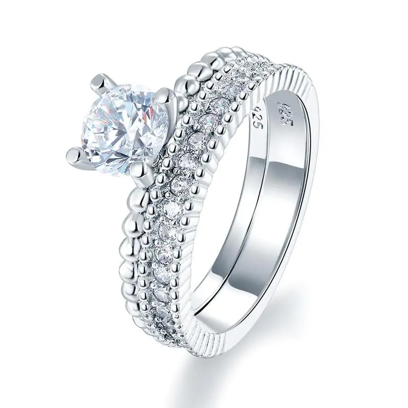 Solid 925 Sterling Silver 2-Pcs Ring Set 1 Ct Created Diamante - Image 3