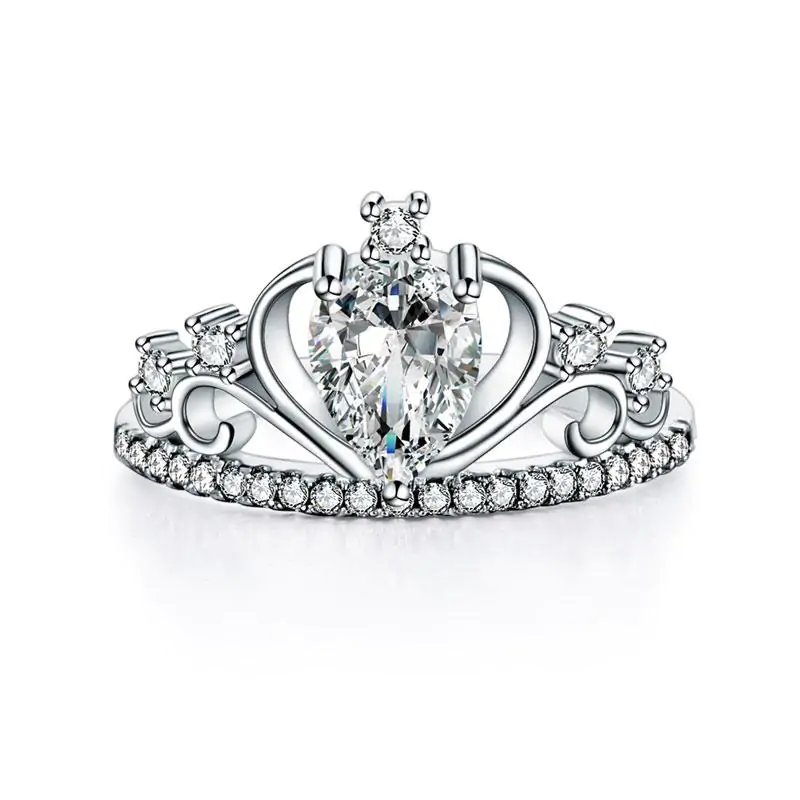 Solid 925 Sterling Silver Crown Ring 1 Carat Pear Cut - Image 3