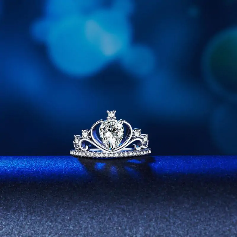 Solid 925 Sterling Silver Crown Ring 1 Carat Pear Cut - Image 4
