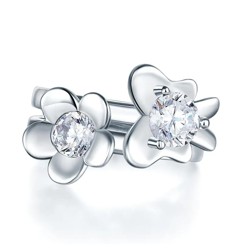 Solid 925 Sterling Silver 2-Pcs Butterfly Flower Ring Set - Image 2