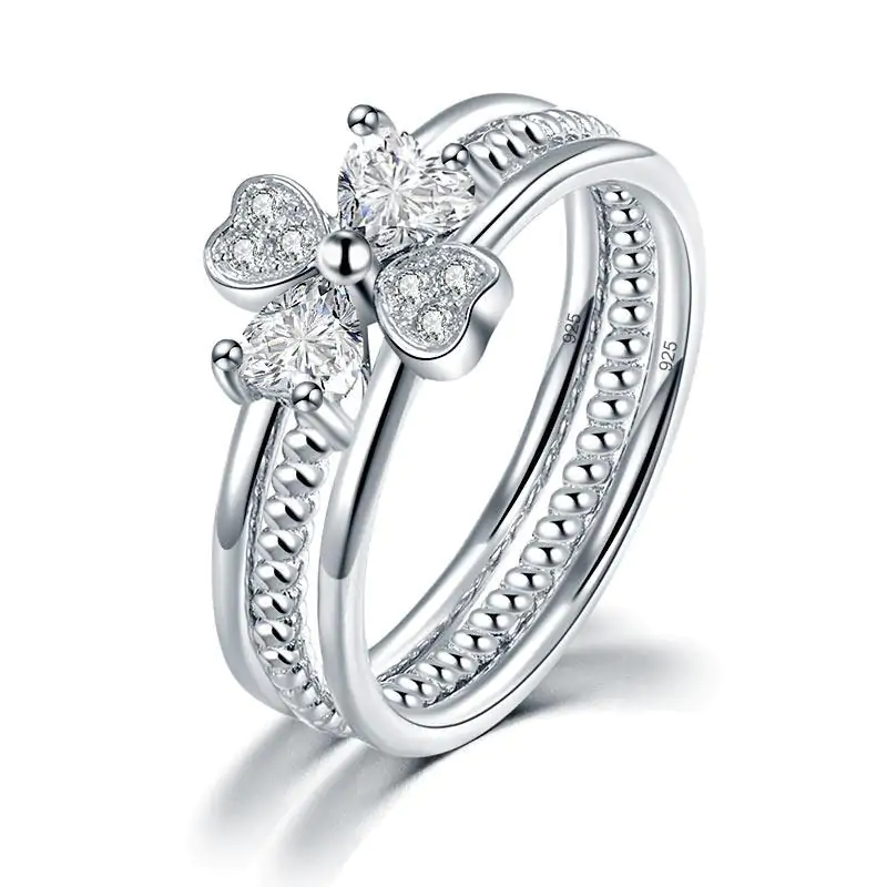 Solid 925 Sterling Silver Ring Set 3-Pcs Heart Love Jewellery - Image 7