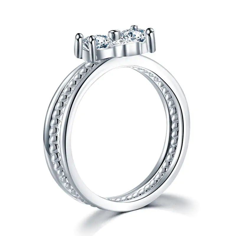 Solid 925 Sterling Silver Ring Set 3-Pcs Heart Love Jewellery - Image 4