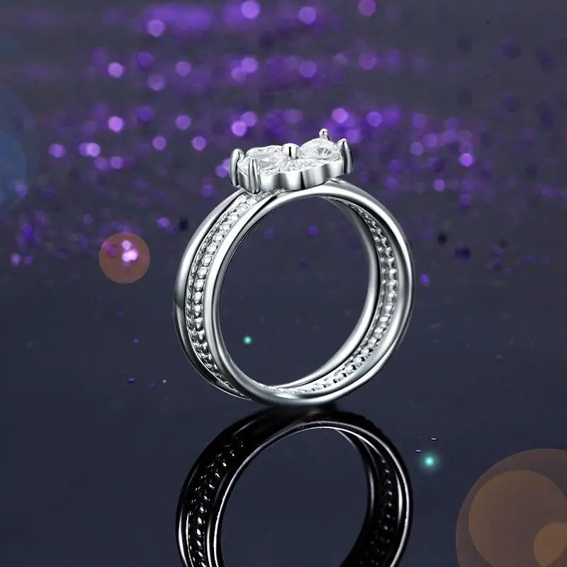 Solid 925 Sterling Silver Ring Set 3-Pcs Heart Love Jewellery - Image 6