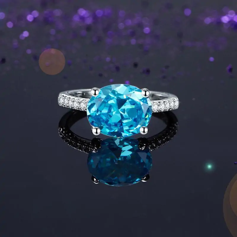 Solid 925 Sterling Silver 4 Carat Blue Oval - Image 2