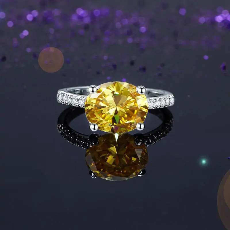 Solid 925 Sterling Silver 4 Carat Ring Yellow Canary Oval - Image 5