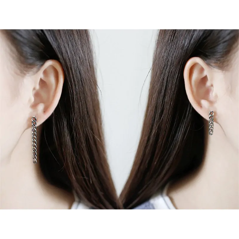 Asymmetric Chain 925 Sterling Silver Dangling Earrings - Image 2