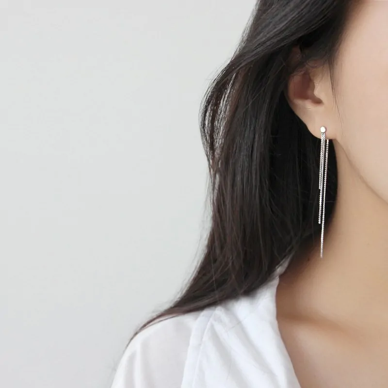 Beads 925 Sterling Silver Long Dangling Earrings - Image 2