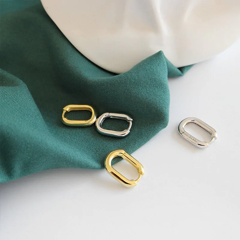 Geometric Ellipse 925 Sterling Silver Leverback Earrings - Image 2