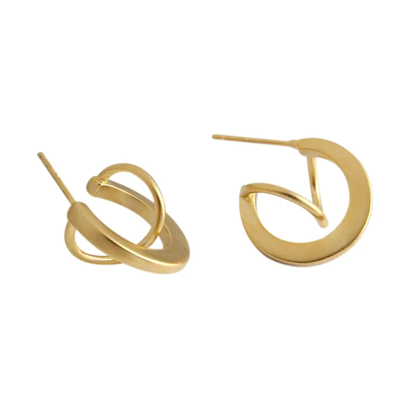 Geometric Matte Irregular Semicircle 925 Sterling Silver Stud Earrings