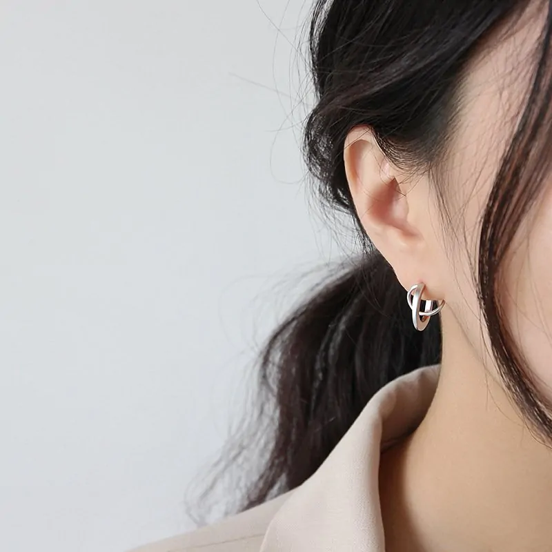 Geometric Matte Irregular Semicircle 925 Sterling Silver Stud Earrings - Image 3