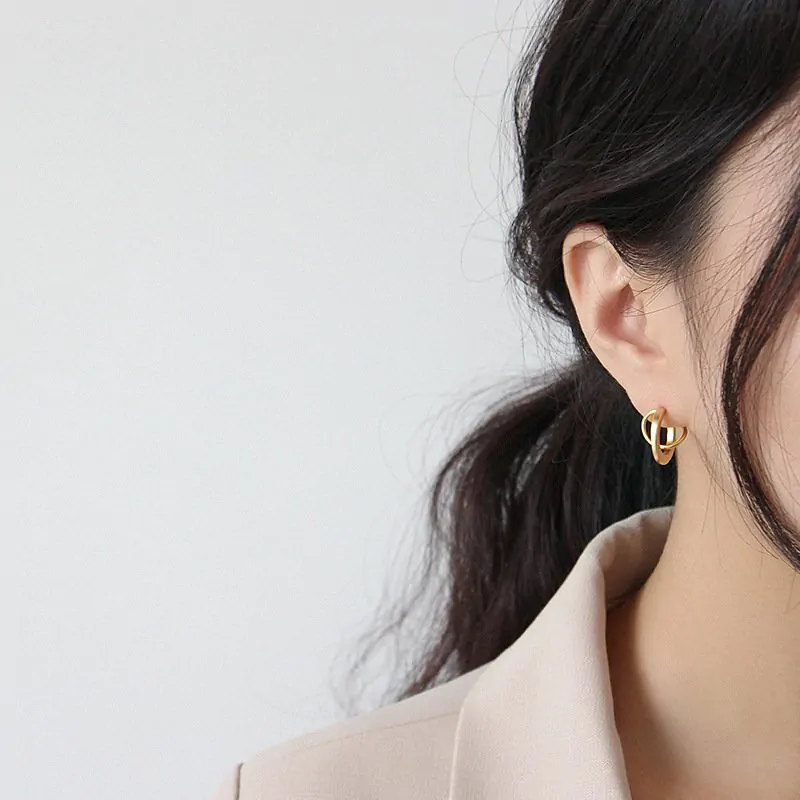 Geometric Matte Irregular Semicircle 925 Sterling Silver Stud Earrings - Image 4