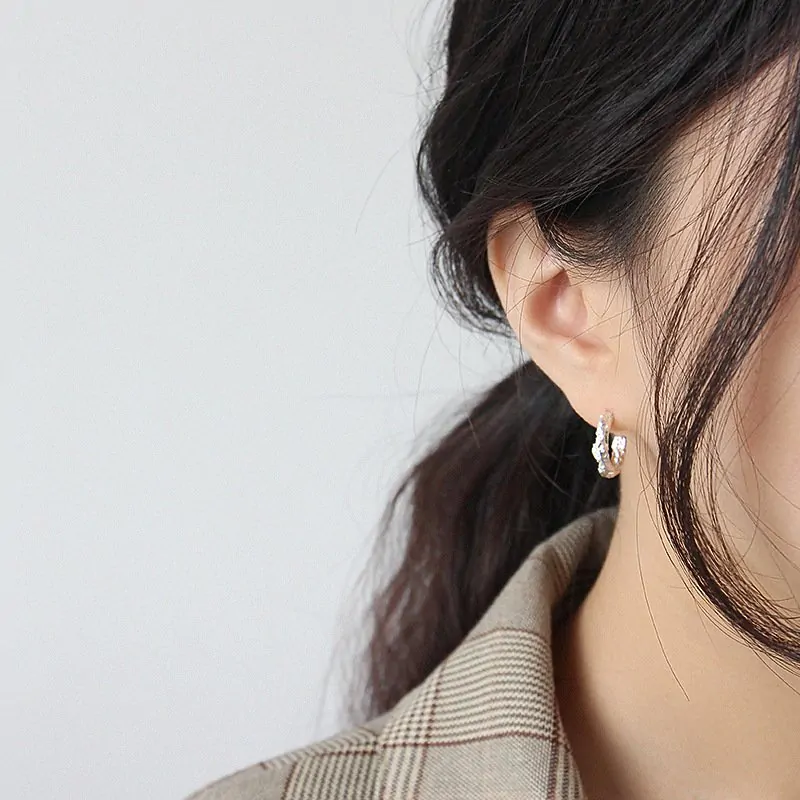 Lady Semicircle 925 Sterling Silver Hoop Earrings - Image 3