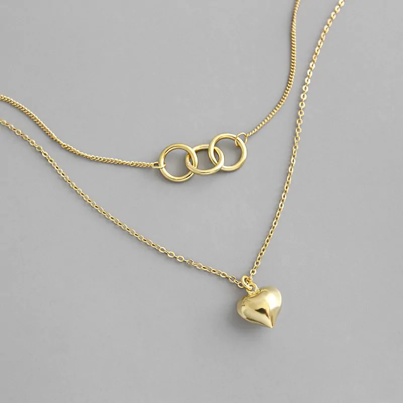Double Circles Heart Love 925 Sterling Silver Necklace - Image 2