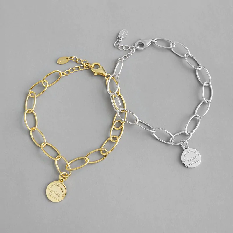 Letters Tag 925 Sterling Silver Hollow Chain Bracelet - Image 2