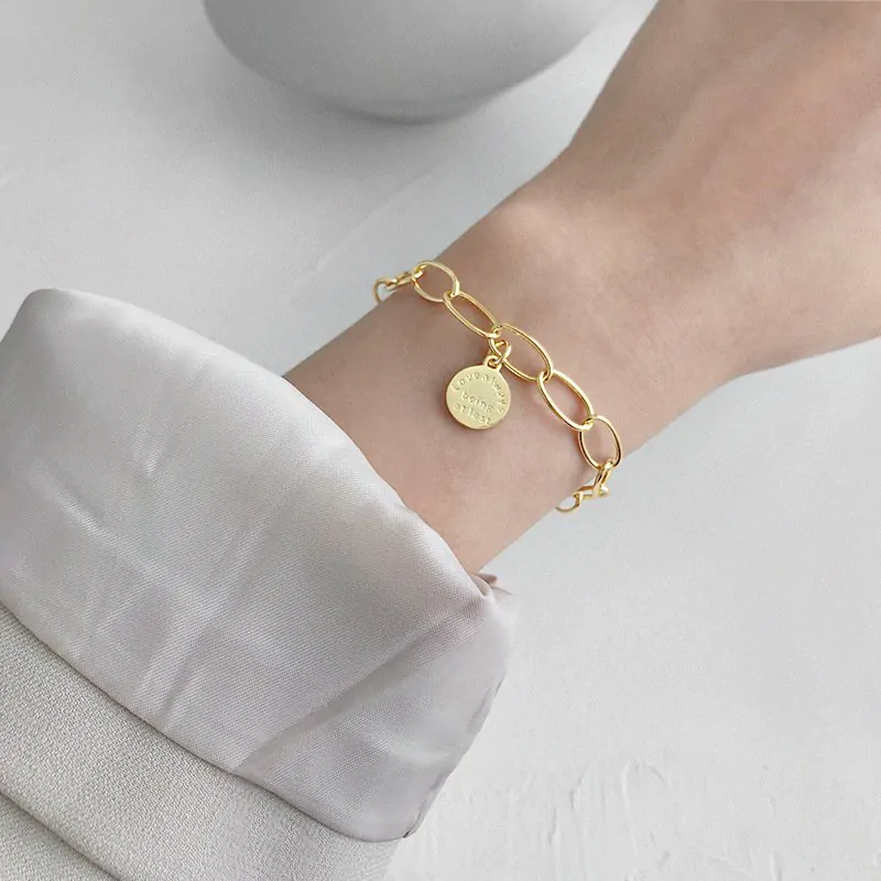 Letters Tag 925 Sterling Silver Hollow Chain Bracelet - Image 3