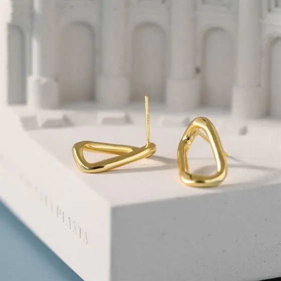 Geometric Irregular Hollow 925 Sterling Silver Stud Earrings - Image 5