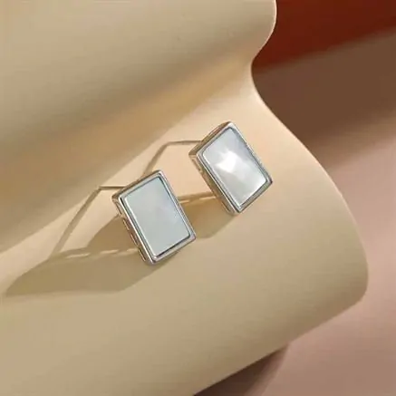 Geometric Rectangle Shell 925 Sterling Silver Stud Earrings - Image 2