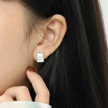 Geometric Rectangle Shell 925 Sterling Silver Stud Earrings - Image 3