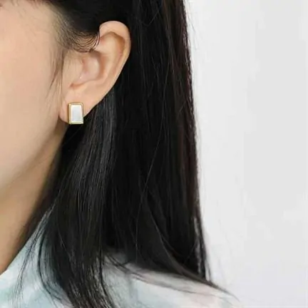 Geometric Rectangle Shell 925 Sterling Silver Stud Earrings - Image 4
