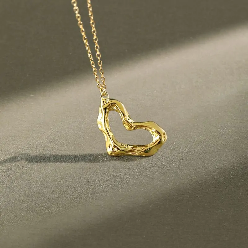 Irregular Hollow Heart 925 Sterling Silver Necklace - Image 4