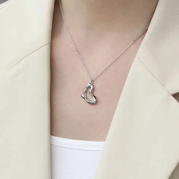Irregular Hollow Heart 925 Sterling Silver Necklace - Image 3
